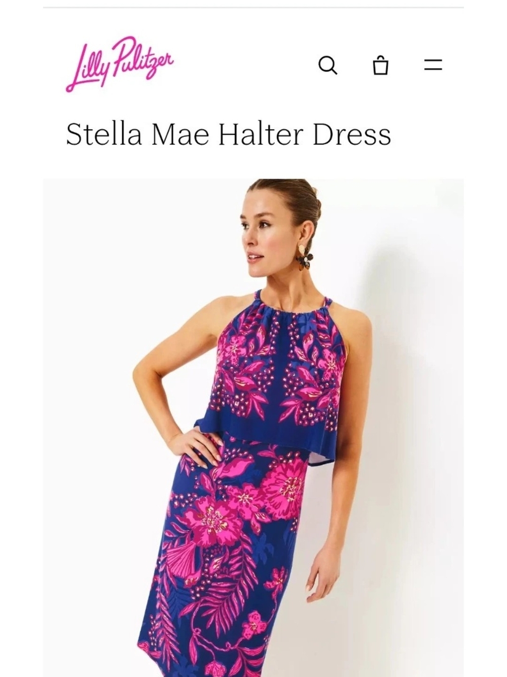 Lilly Pulitzer Stella Mae Halter Midi Dress — Navy & Hot Pink Floral - Picture 1 of 3